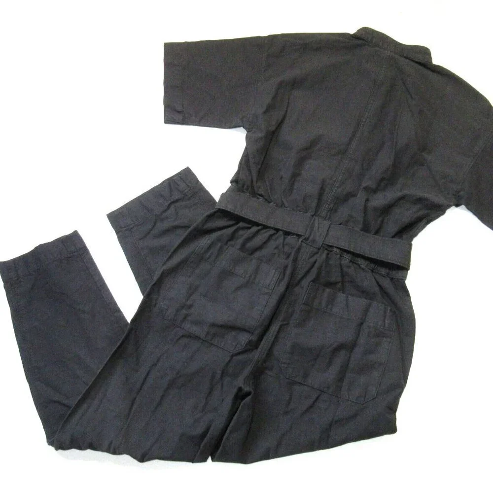 NWT Everlane The Fatigue Short-Sleeve Jumpsuit in Black Belted Cotton Utility 00